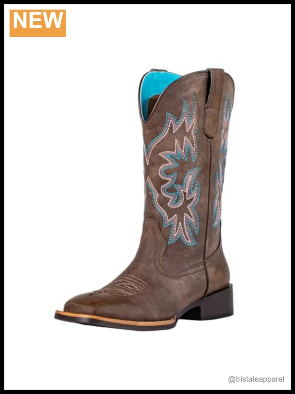 Square Toe Cowgirl Boots Wide Calf Faux Leather Block Heel